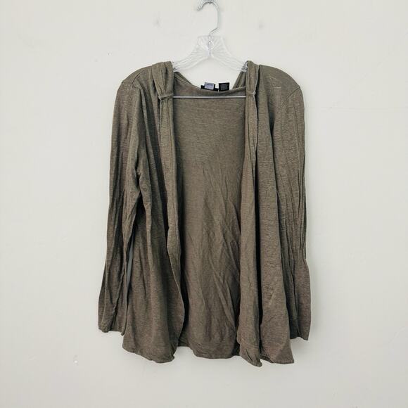Tahari Linen Brown Open Front Hooded Cardigan Women’s Size XL - Picture 1 of 7
